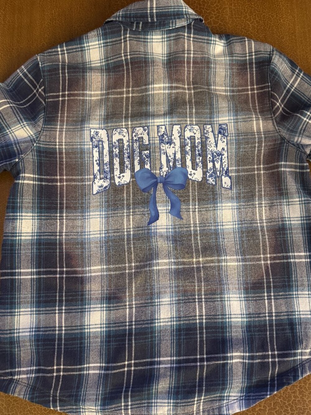 Dog Mom Flannel Inside Transfer Upcycled Handmade - Lee Riders Size Small S/P
